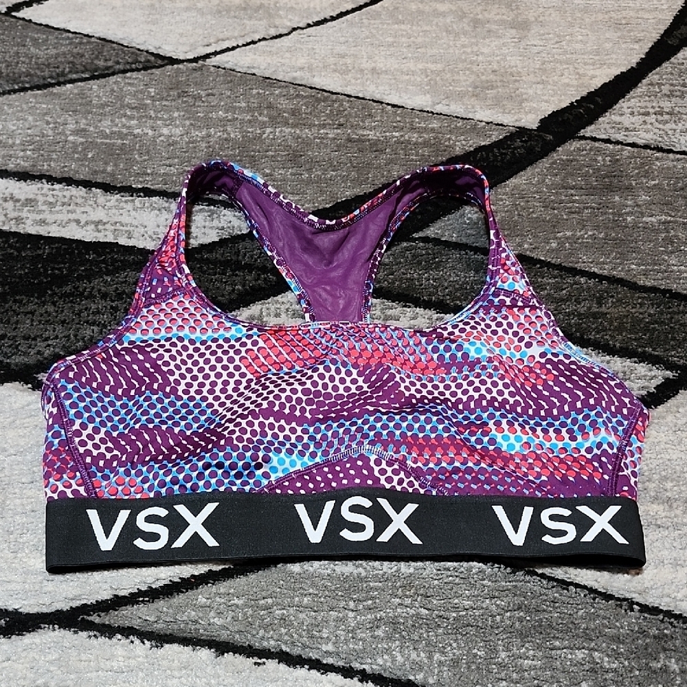 VS VSX SPORT 2016 GEOMETRIC DOT DESIGN MESH LINED WIRELESS RACERBACK SPORTS BRA